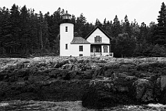 Rocky Shoreline by Narraguagus Light at Low Tide -BW